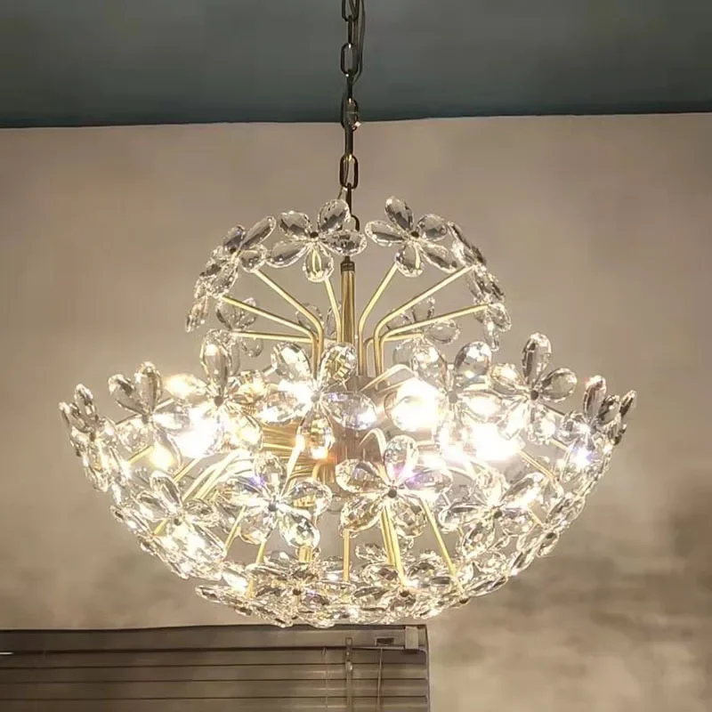 Fantasy Crystal Flower Chandeliers French Pastoral American Retro Style Bedroom Restaurant Cloakroom Luxury Modern Led Lighting