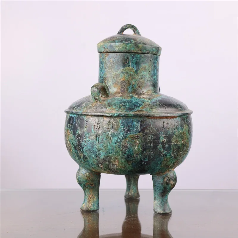 Bronze Ware Western Zhou Dynasty Wine Three-Legged Pot Liquor Museum Decorative Ornament Antique Collectible Copper X