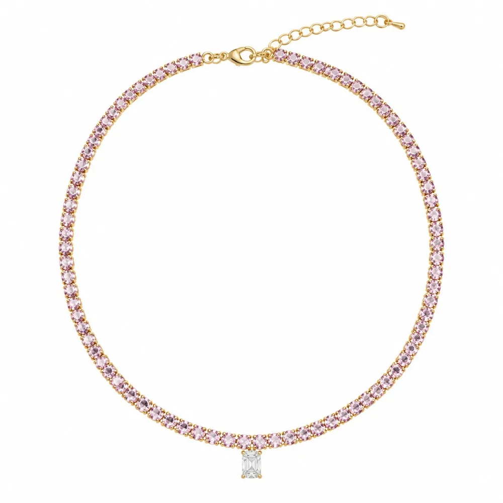 Lightweight Tennis Necklace Classic Tennis Silhouette Secure Clasp Macaron Color Necklace Closely Set Rhinestone
