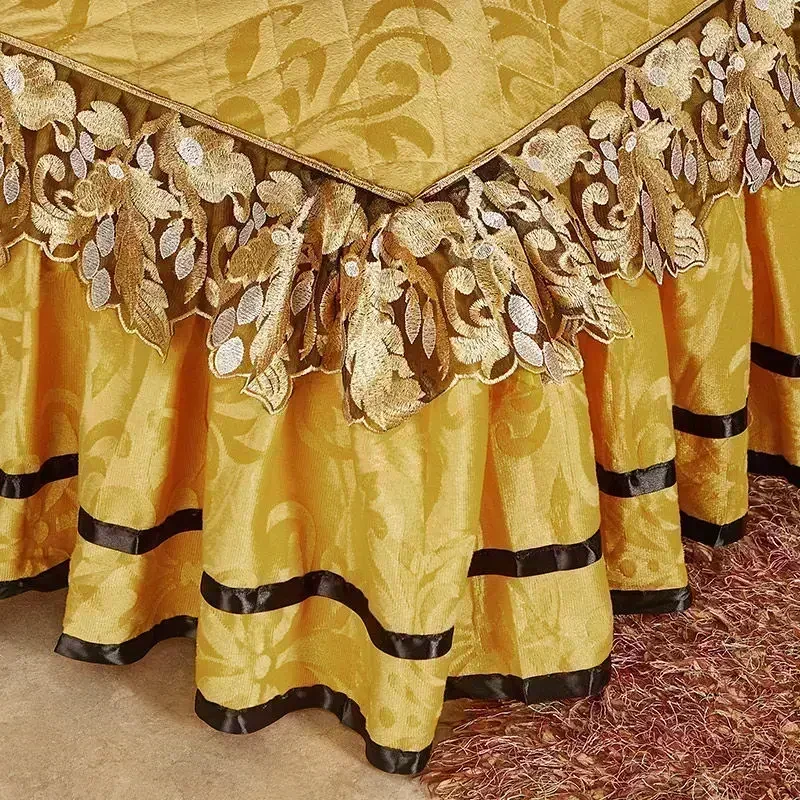 Sang Trọng Mùa Đông Ấm Giường Trên Giường Được Làm Dày Hơn Giường Váy-Phong Cách Thêu Cotton Chần Gòn Bộ Vỏ Chăn Ga Gối Kèm Vỏ Gối Ôm