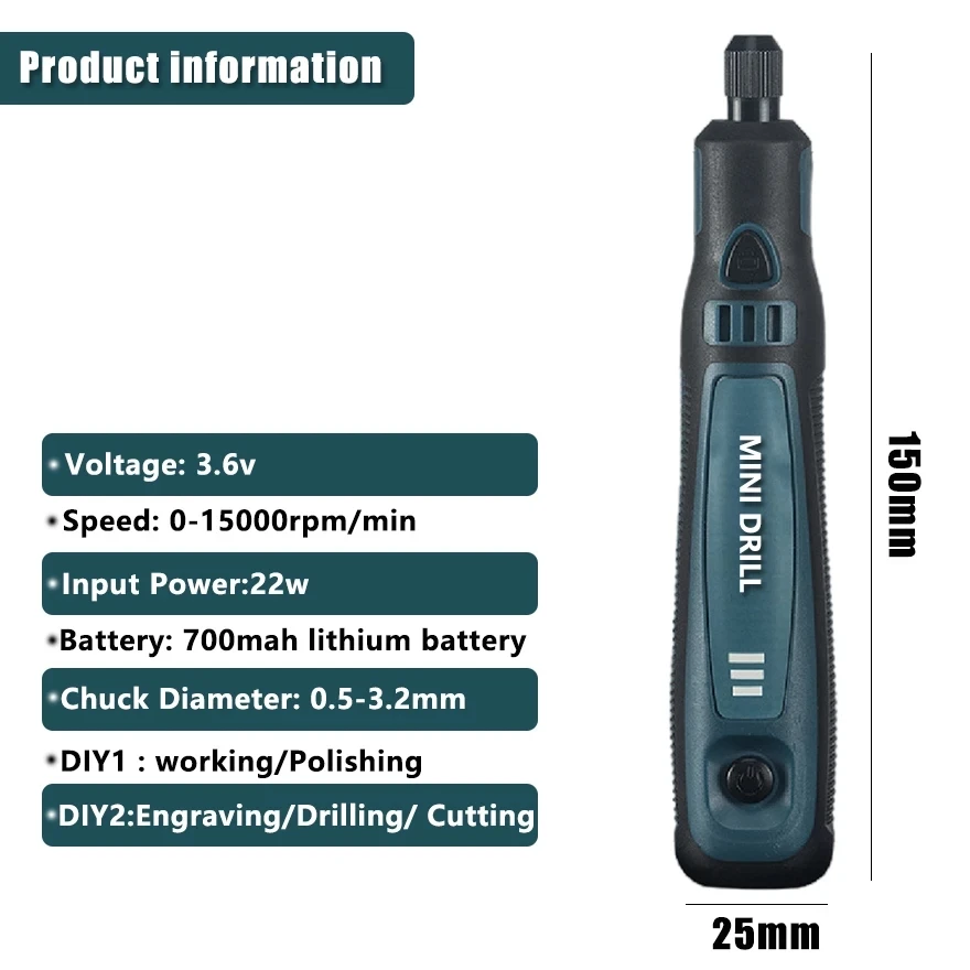 Cordless Electric Drill Grinder Dremel Rotary Tool Rechargeable Battery Woodworking Engraving 3 Speed Mini Engraver Pen