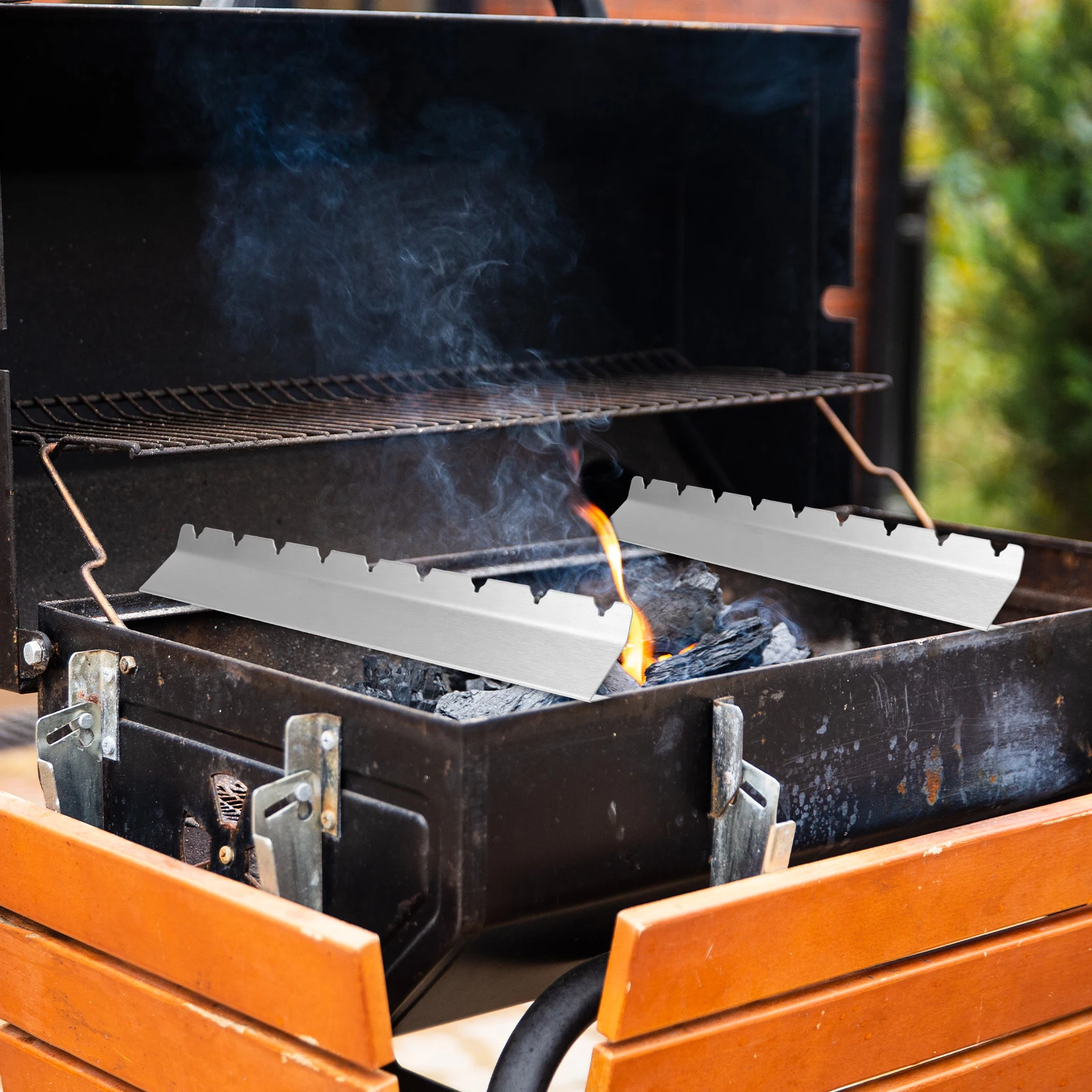 

1 Pair Stainless Steel Bbq Rack Touch-Free Durable Grill Stand For Meat Vegetable Kebab Skewers Organizer Storage Holder