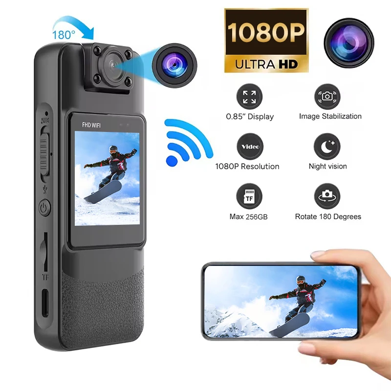ボディミニカメラ Wifi 1080P ポータブル小型デジタルビデオレコーダー 180度回転 多目的赤外線暗視マイクロカメラ
