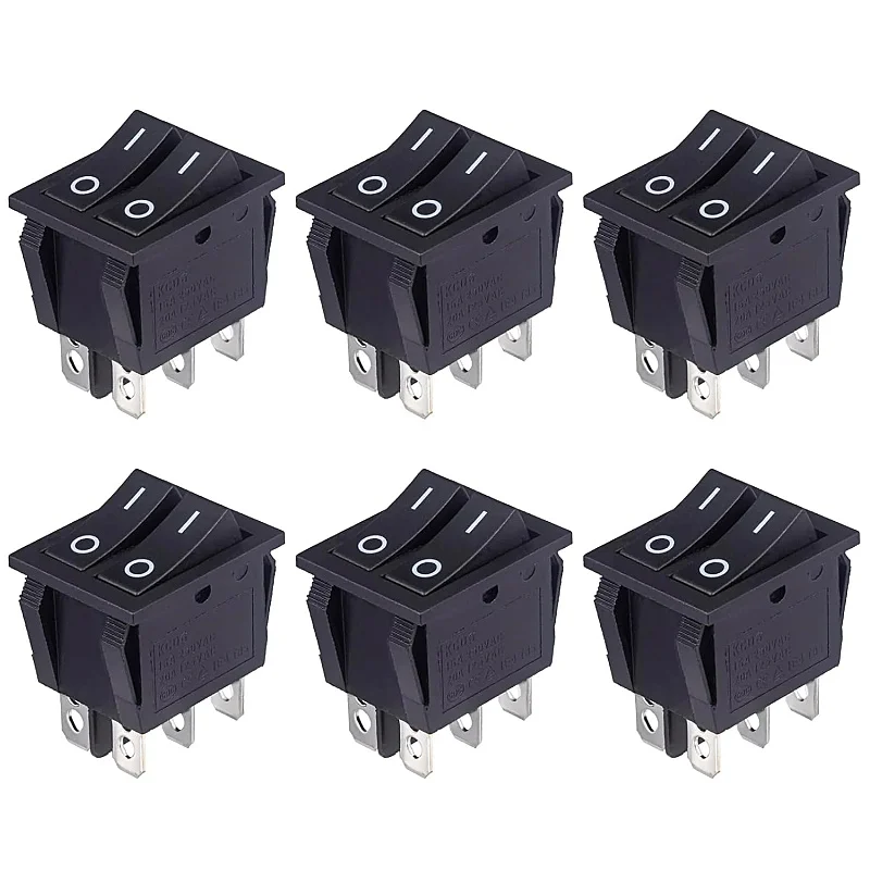 Double Rocker Switch 6-Pin On/Off Double Switch 16A 250VAC 20A 125VAC 6 Pins Black Switch Button Switch Embedded (Pack of 6)