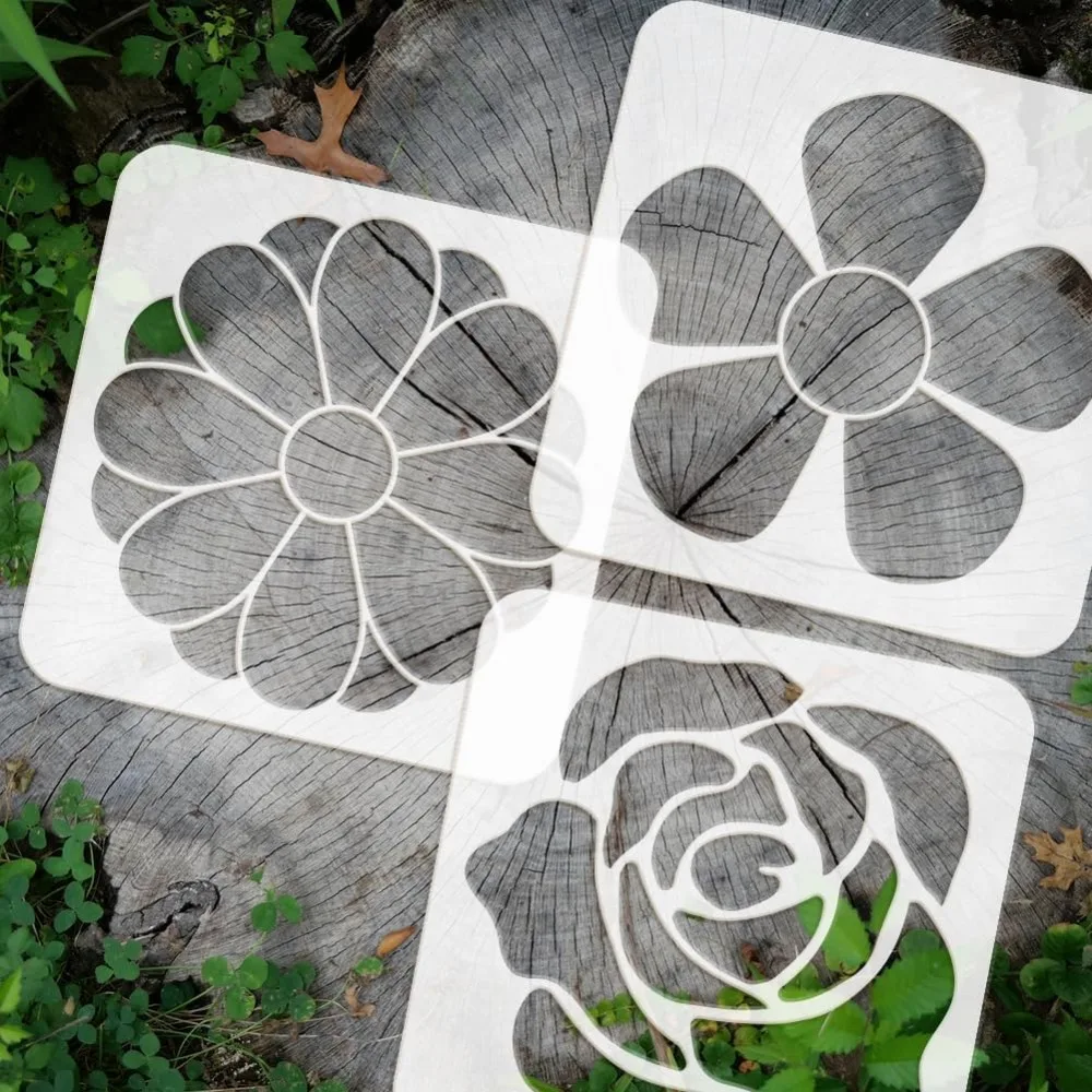 9PCS bloemen stencils voor schilderen 7,9x7,9inch grote bloemen bloemblaadjes tekening sjablonen plastic PET Rose Daisy bloemen schilderen