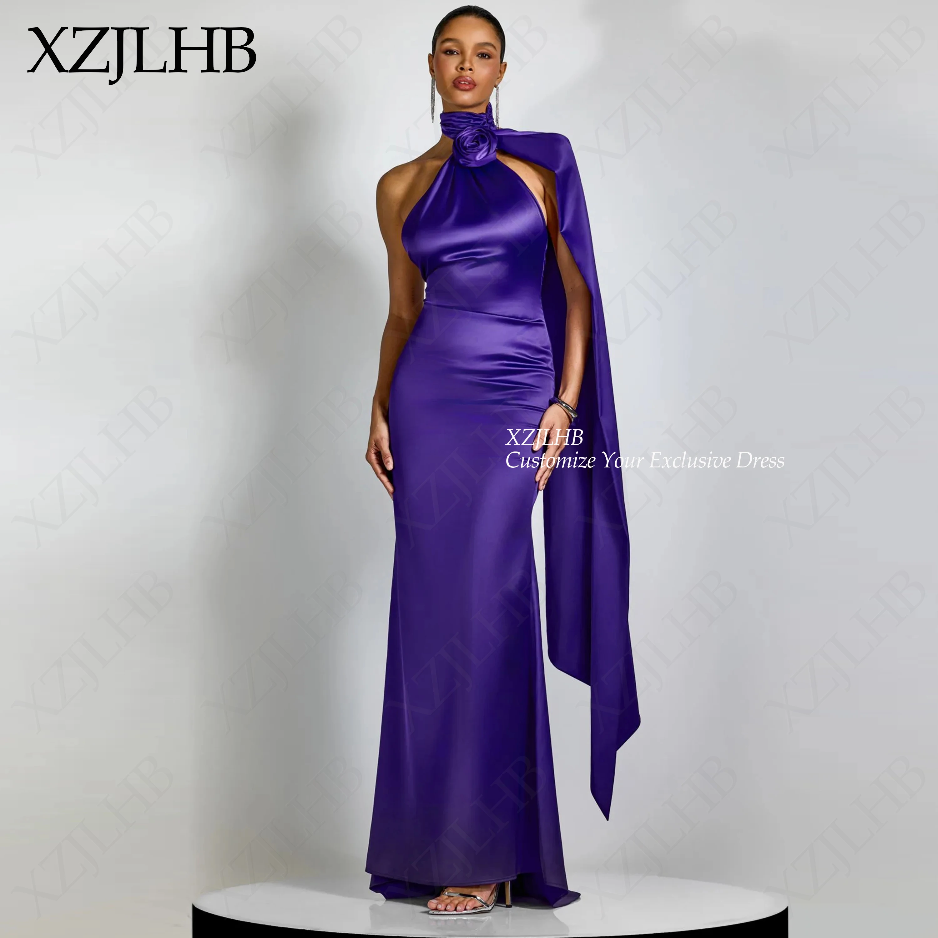 XZJLHB Personalized Satin Prom Dresses Halter Mermaid 2026 Birthday Party Gowns Sleeveless Elegant Backless Vestidos De Festa