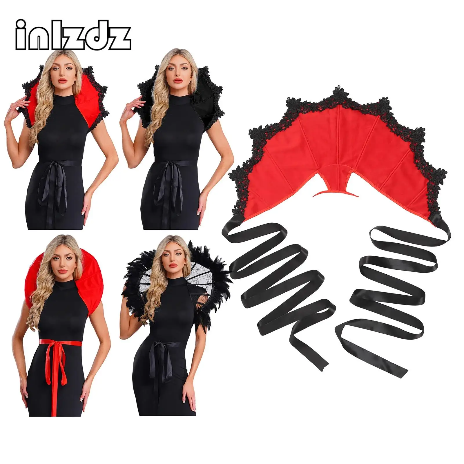 

Unisex Women Men Halloween Carnival Victorian Collar Boned Stand Up Collar Feather Trim Vampire Collar Cosplay Costume Accessory