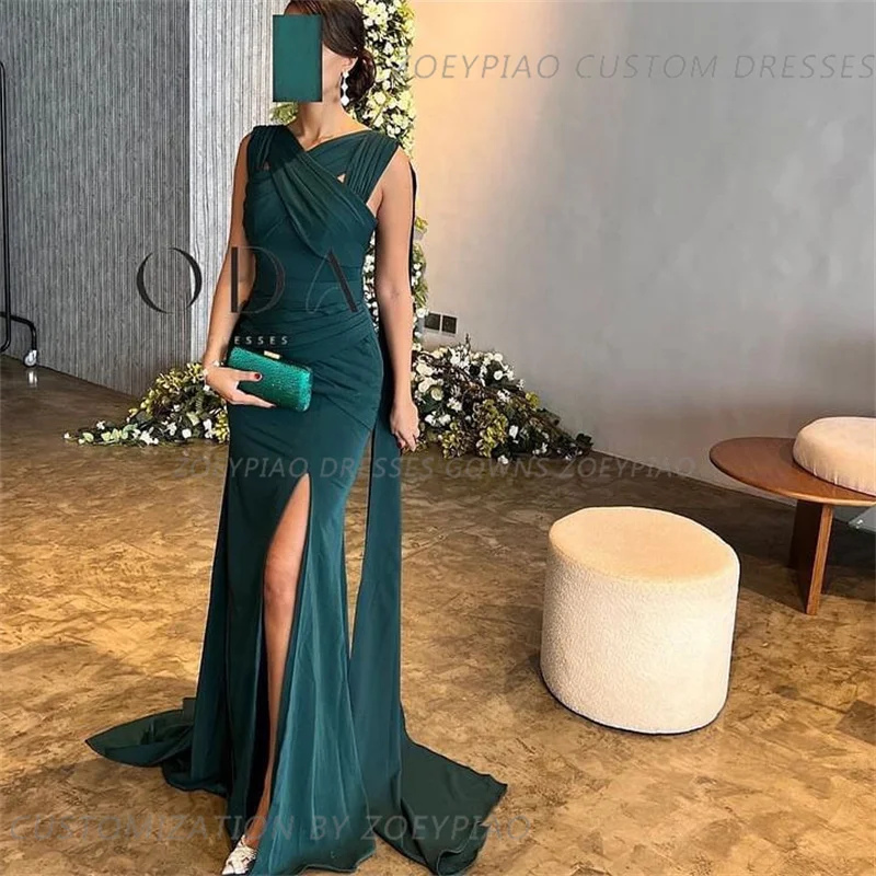 Роскошное зеленое платье Дубая для выпускного вечера, женские вечерние платья с V-образным вырезом и юбкой-годе, новое официальное платье с Боковым Разрезом для Саудовской Аравии 2024