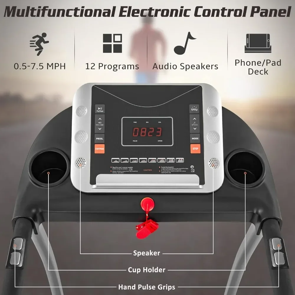 Treadmill listrik lipat, mesin lari bermotor 2.5HP dengan 12 Perset Program berat 300LBS dengan Incline