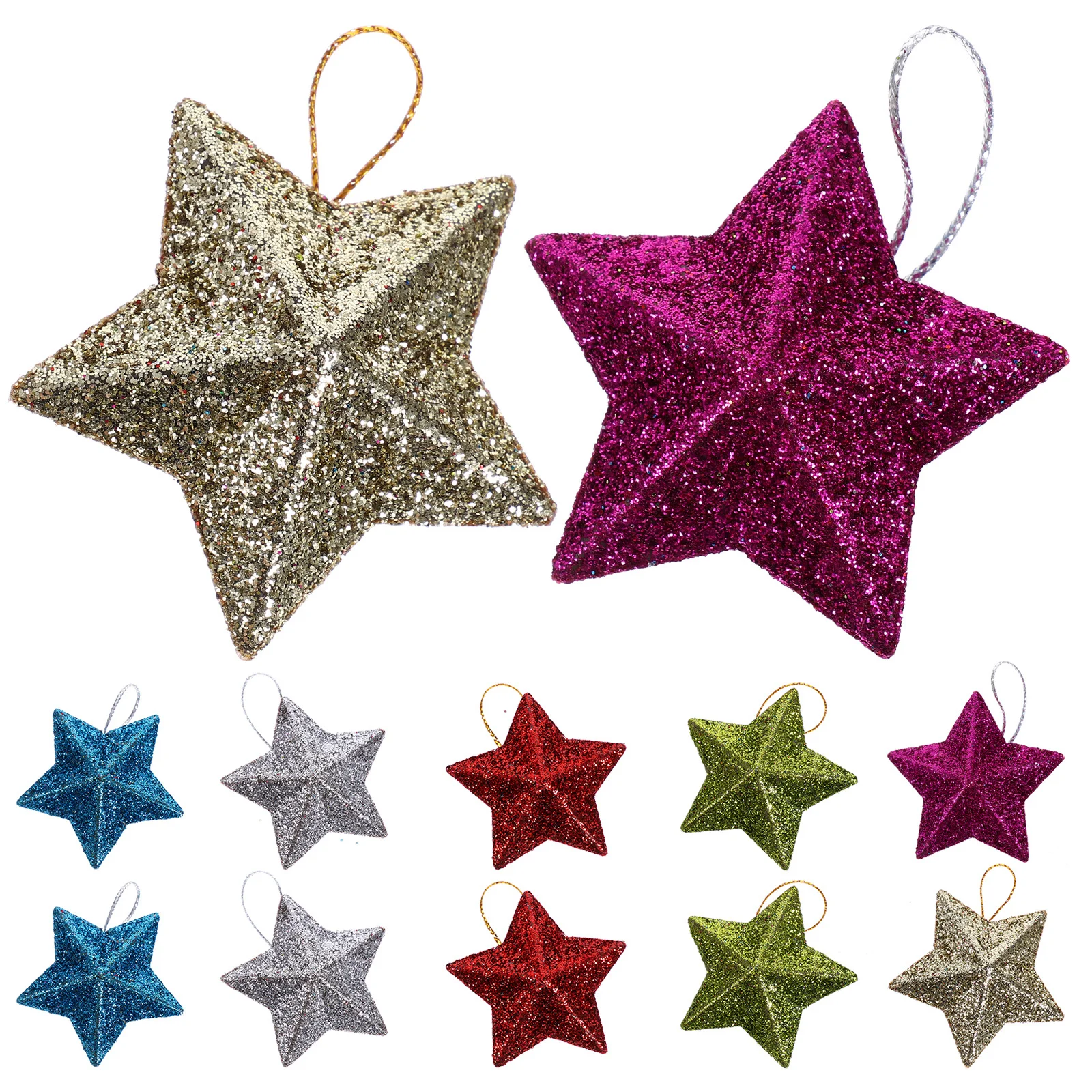 

12Pcs Xmas Tree Star Decor Christmas Ornaments Plastic Gold Powder Easy Hanging Festive Party Home Decoration