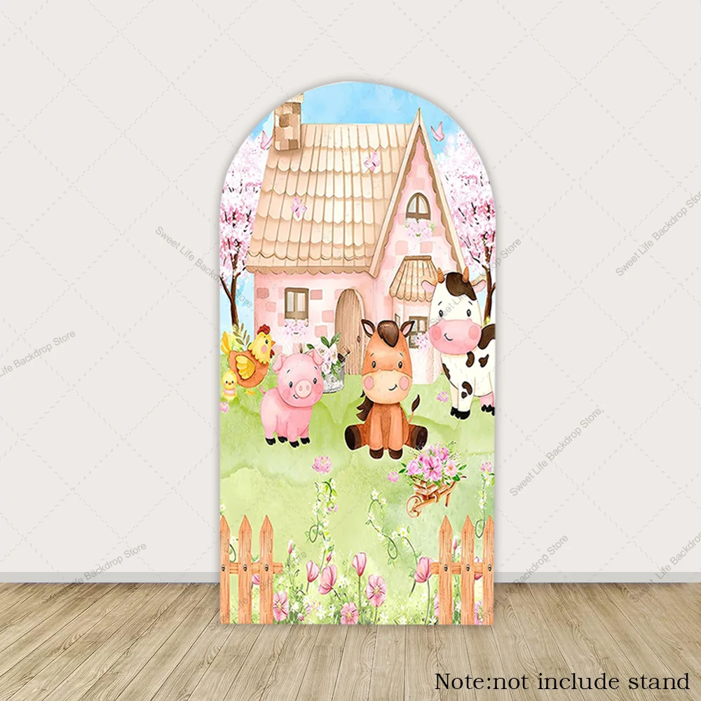 Fondo de arco con tema de granja, cubierta para decoración de fiesta de cumpleaños, Baby Shower, tierras de cultivo, Animal, espantapájaros, fondo arqueado