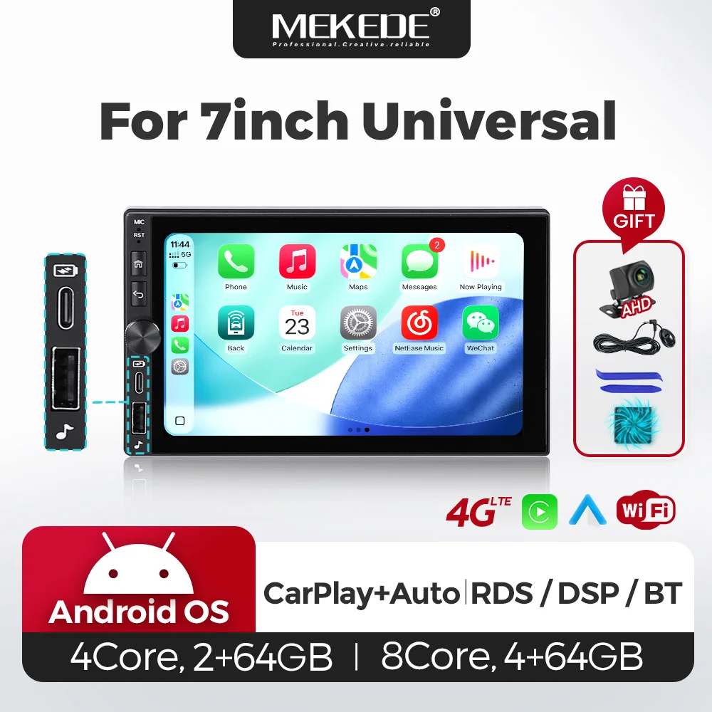 7Inch Intelligent Android System For Universal Button With A Knob Car Radio Stereo Multimedia Player FM BT Wireless Carplay Auto