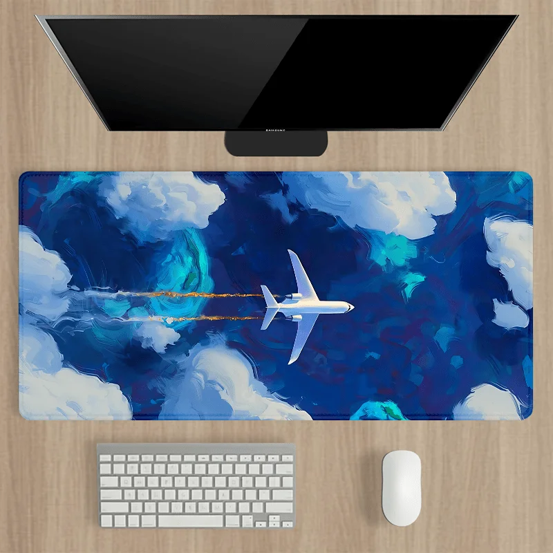 

Большой резиновый коврик для игровой мыши с дизайном самолета, нескользящим основанием, удлиненный настольный коврик для клавиатуры и мыши, прочный продолговатая отделка