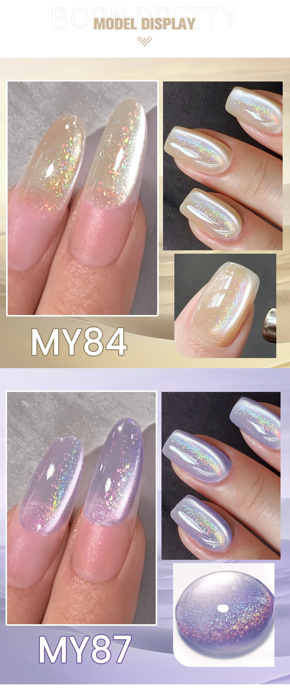 BORN PRETTY 10 ml Regenbogen Lila Wasser Licht Katze Magnetische Gel Nagellack Glänzende Super Splitter-licht Holographics Soak Off UV Gel – Detail 3