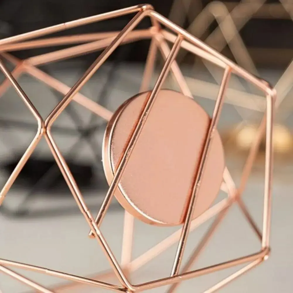 Metal Polygonal Candle Holder Art Geometric Iron Hollow Candlestick Decorative Crafts Ornaments Desktop Light Holder Christmas
