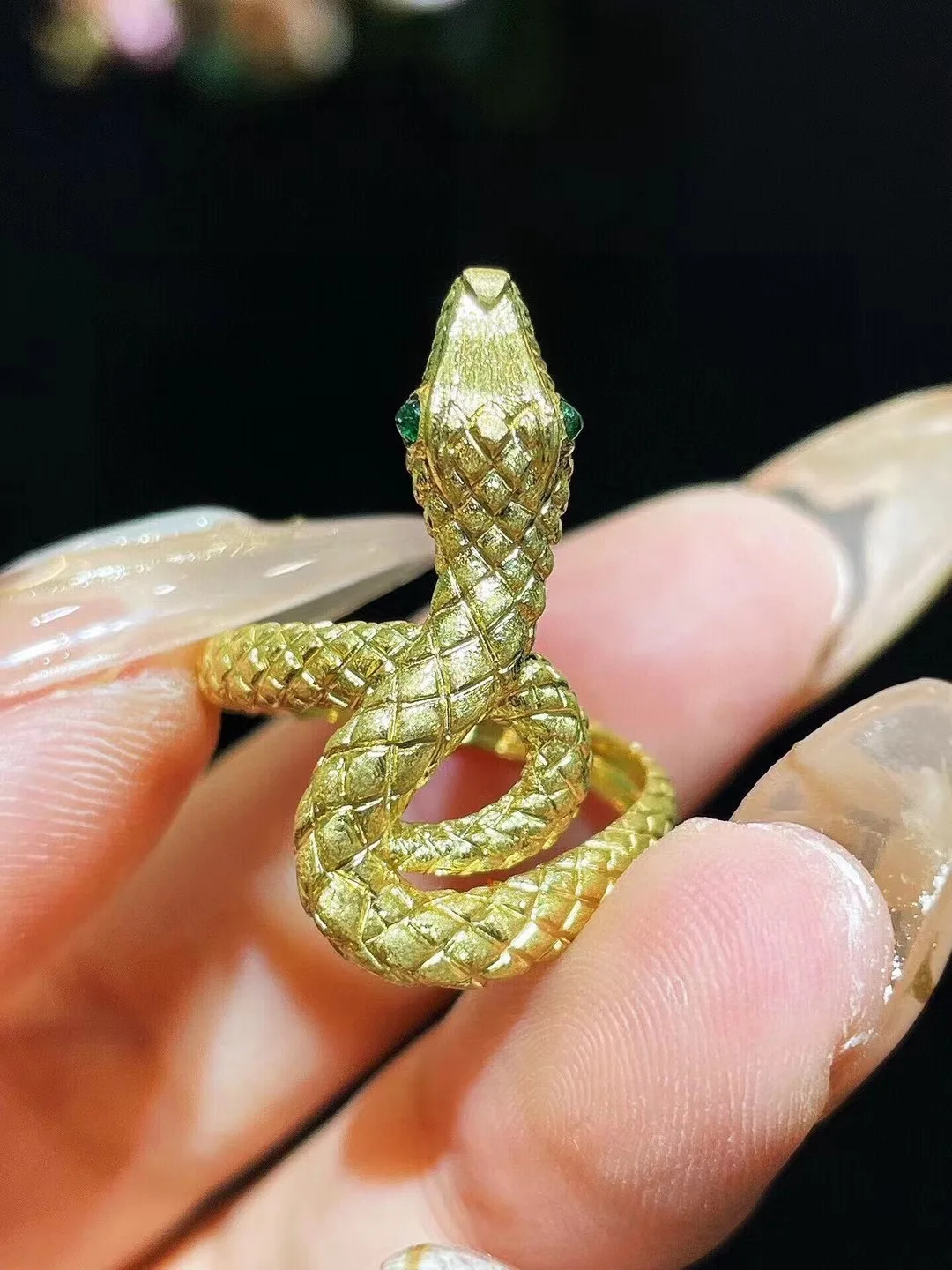 18K gold snake ring emerald unisex jewelry animal fine jewelry for women & men free shipping