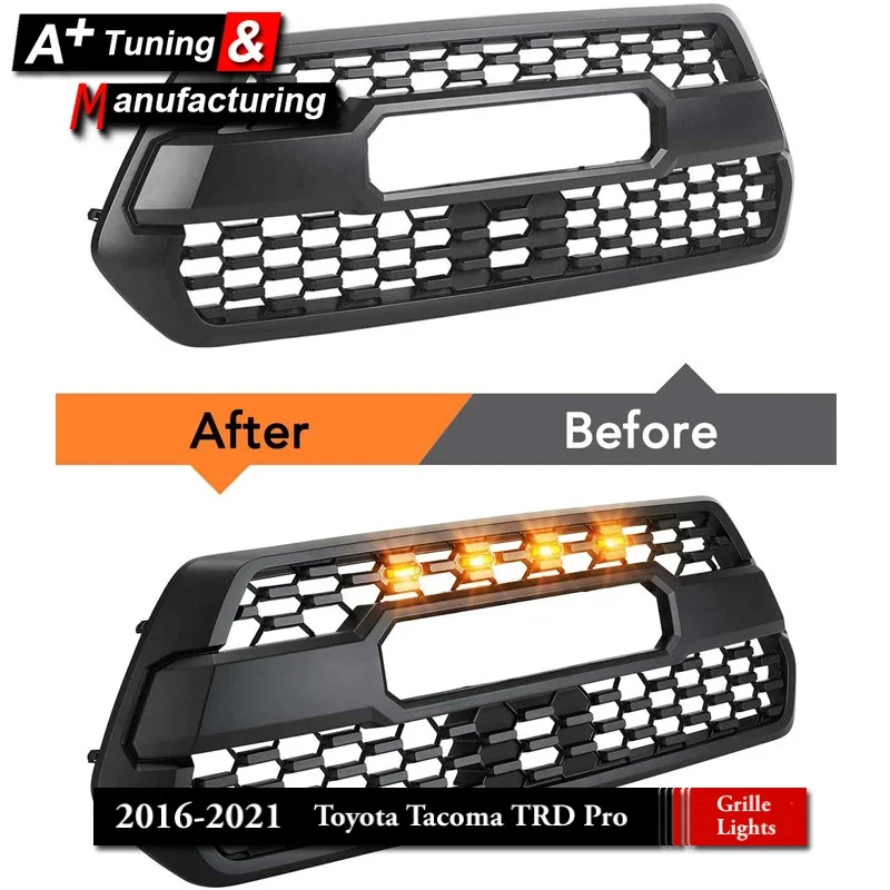 4Pcs Raptor Style Amber Lens Grille LED Lights For Toyota Tacoma TRD Pro 2016-2021 Day Running Light Width Light Side Light