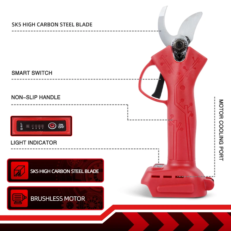 WOSAI 20V MT-Series Pruner ไฟฟ้าไร้สายเฉือน Brushless ที่มีประสิทธิภาพผลไม้ต้นไม้ Bonsai Pruning Branches Cutter