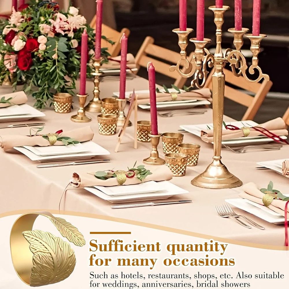 12Pcs Matte Gold Leaf Napkin Rings Leaves Napkin Holder Rings for Fall Thanksgiving Wedding Christmas Dinning Table Decoration