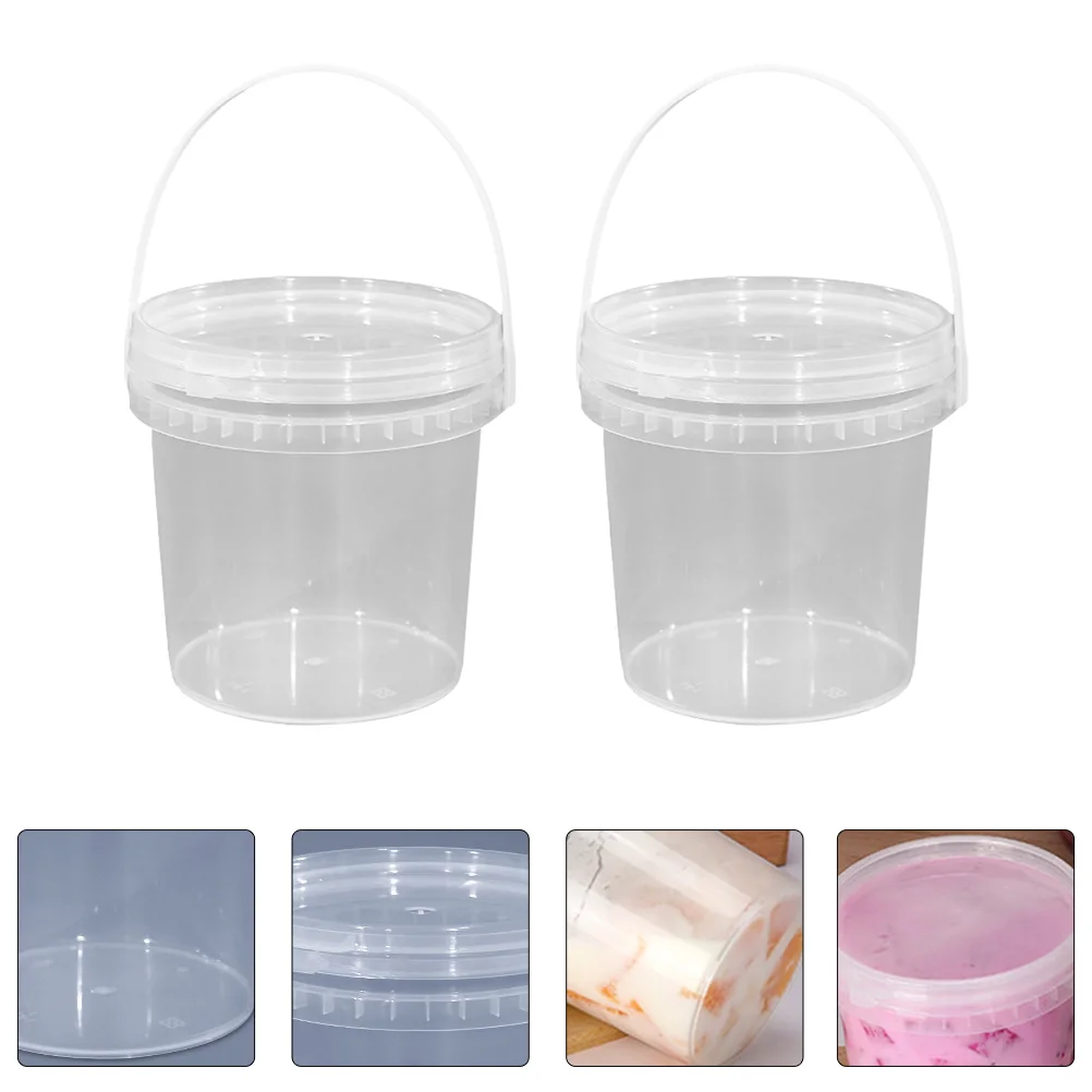 2 Pcs Ice Cream Bucket Clear Storage Bins with Lids Mini Cake Pans Food Refrigerator Round Container Jam Freezer