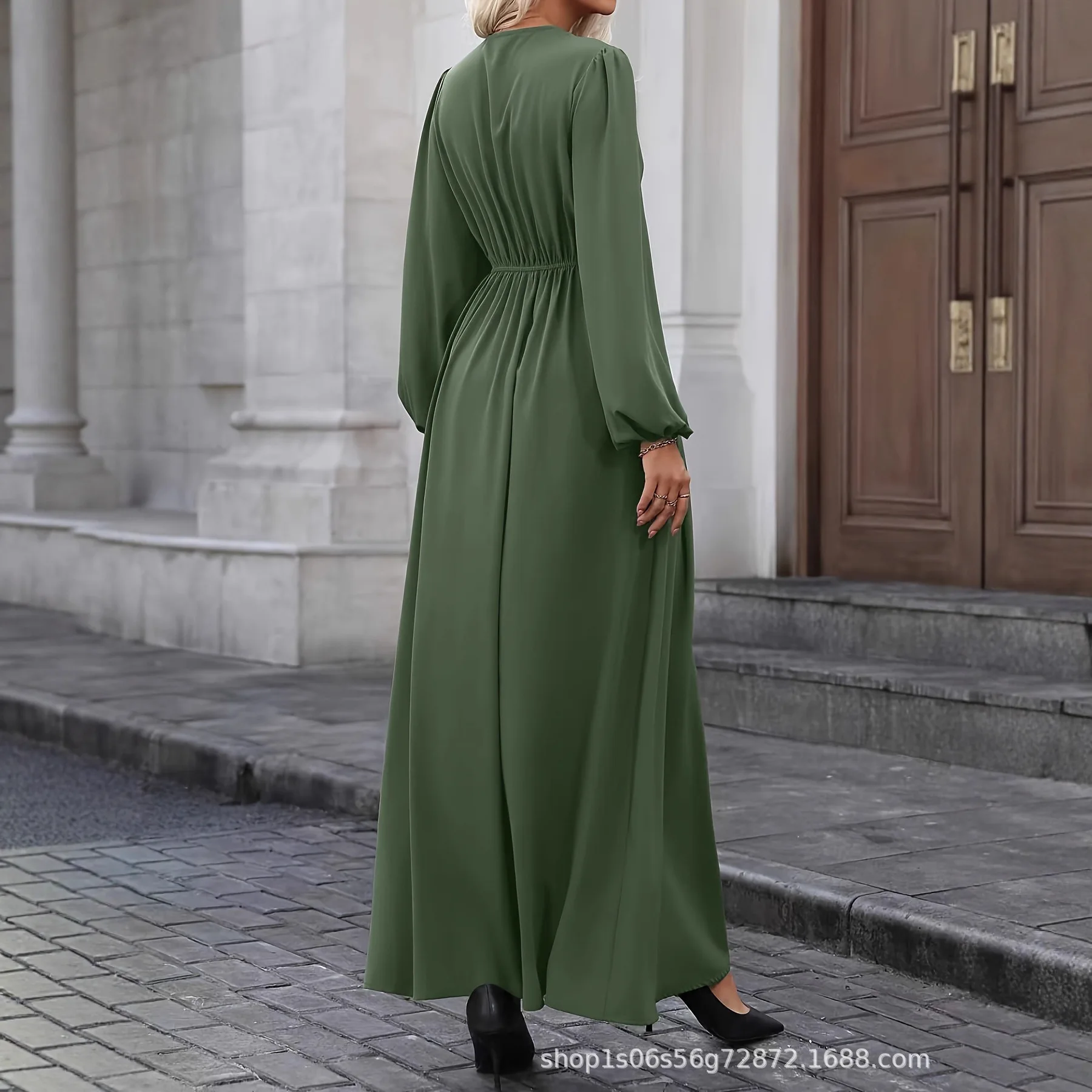 Elegant Crisscross Ruffle Sleeve Split Solid Casual Dress Dresses for Women