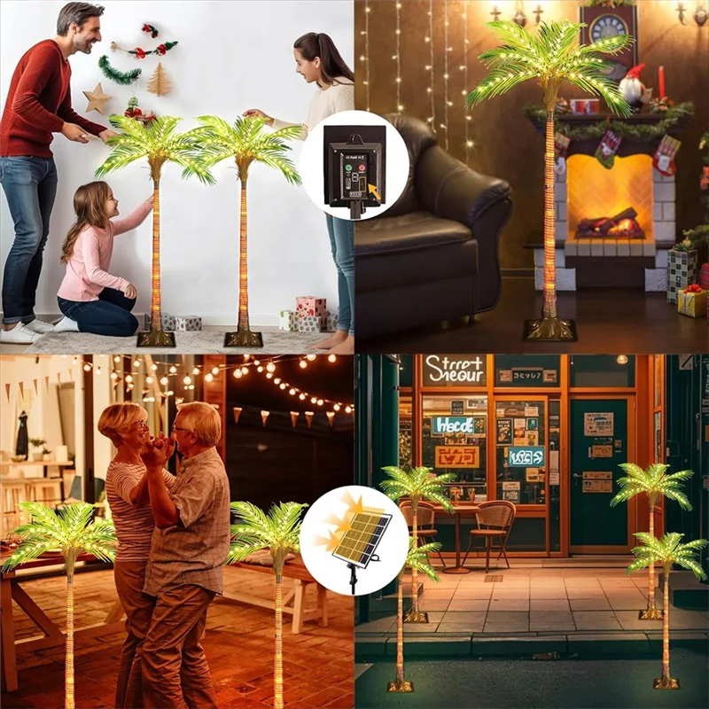 

ABMI-For Patio Outdoor Decoration Solar Palm Tree Lights, 4.6FT Artificial Palm Tree With 110 LED Lights For Pool Bar,