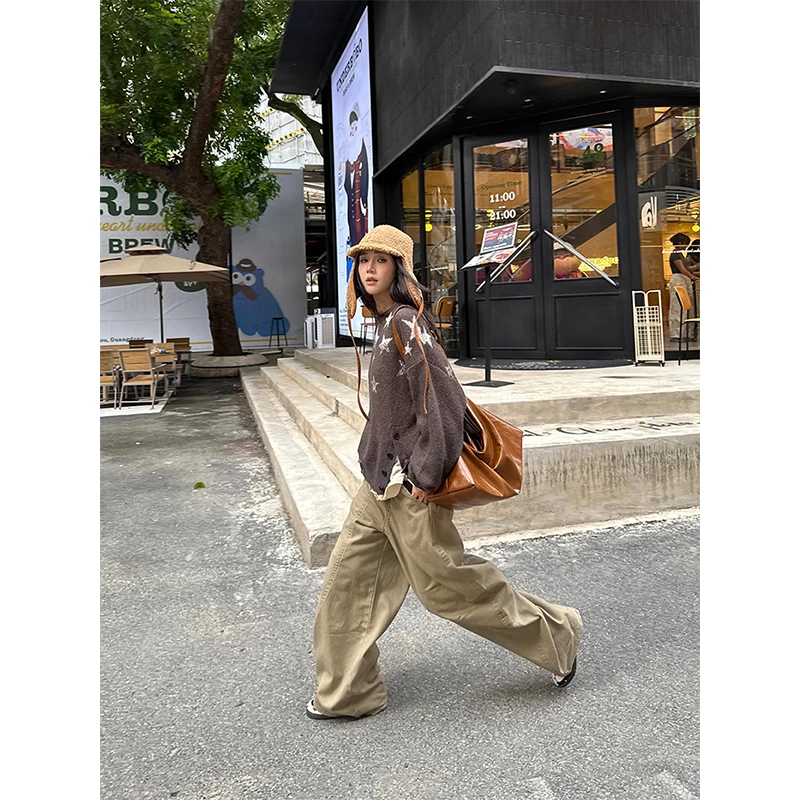 سترة نسائية مطبوعة عتيقة Y2K Harajuku بلوفرات محبوكة ملابس خروج بأكمام طويلة ملابس شتوية كورية فضفاضة برقبة دائرية