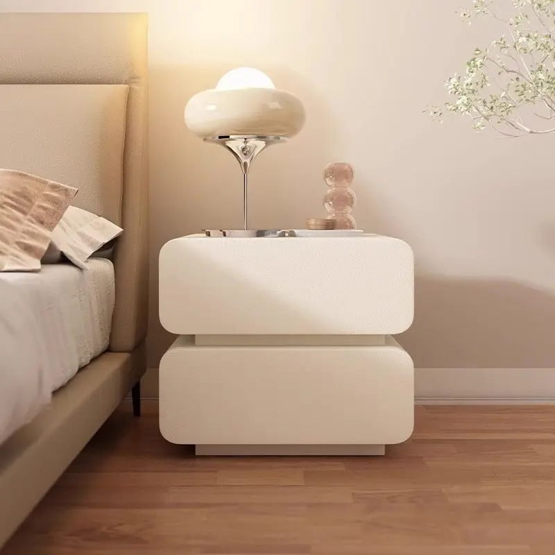 Solid Wood Cream Nightstand Italian Minimalist Bedroom Storage Cabinet Ready Assembled Floor Bedside Table Small Cabinet Modern