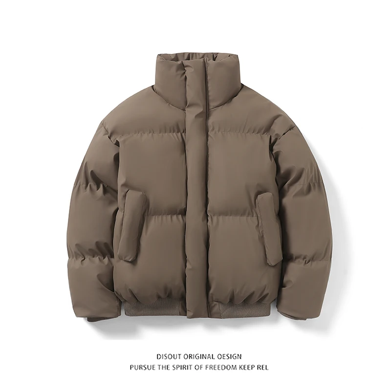 Winter Thick Warm Cotton Padde Jacket Men Stand Collar Daily Casual All-match Parka Outwear Coats Men\'s Clothing Black/Camel