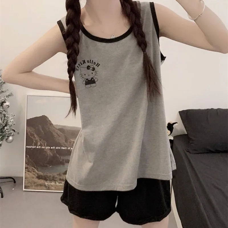 Sanrio Pajamas Women's Summer Short-sleeved Hello Kitty Shorts Cartoon Fresh and Loose Large Size Internet Loungewear Set Gift