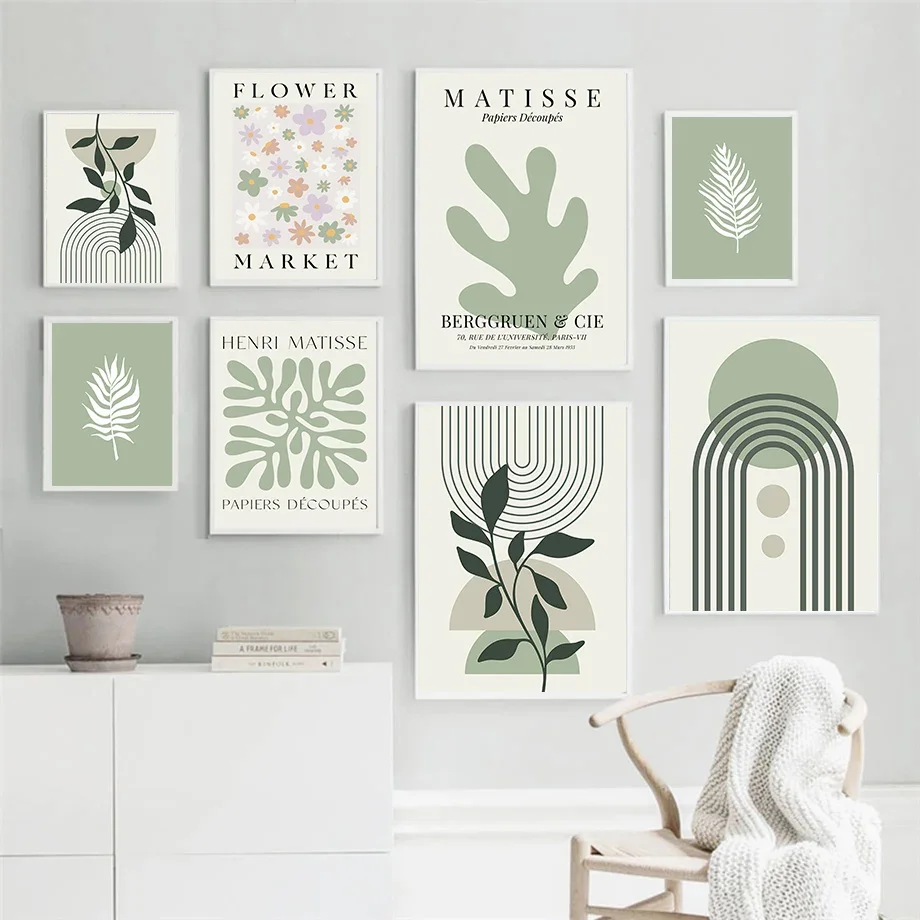 Boho Matisse Green Leaf Sun Rainbow Geometry Wall Art Canvas Painting Abstract Posters Prints Pictures Living Room Decor