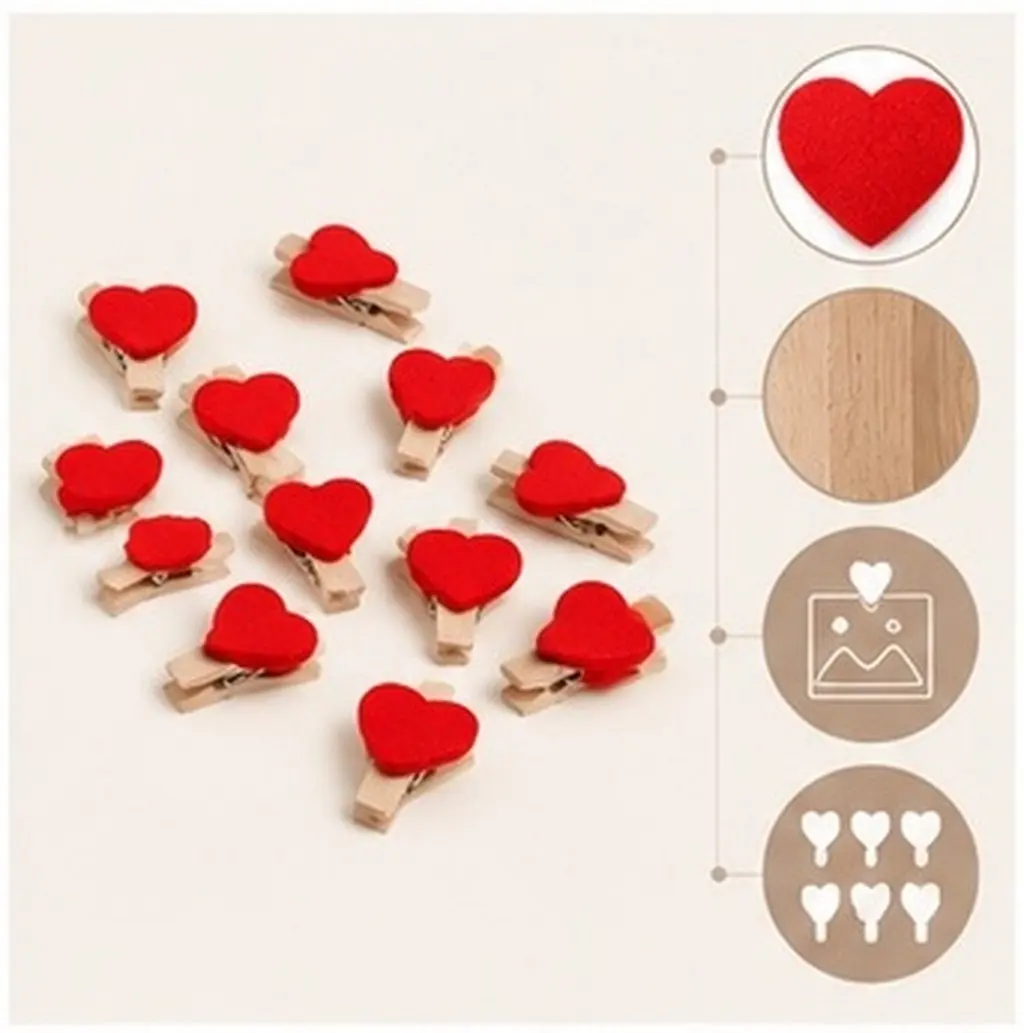 10Pcs Mini Heart Shaped Wooden Paper Towel Clips for Table Napkin Card Holder Rustic Kitchen Dining Room Decor Heart Style Wood
