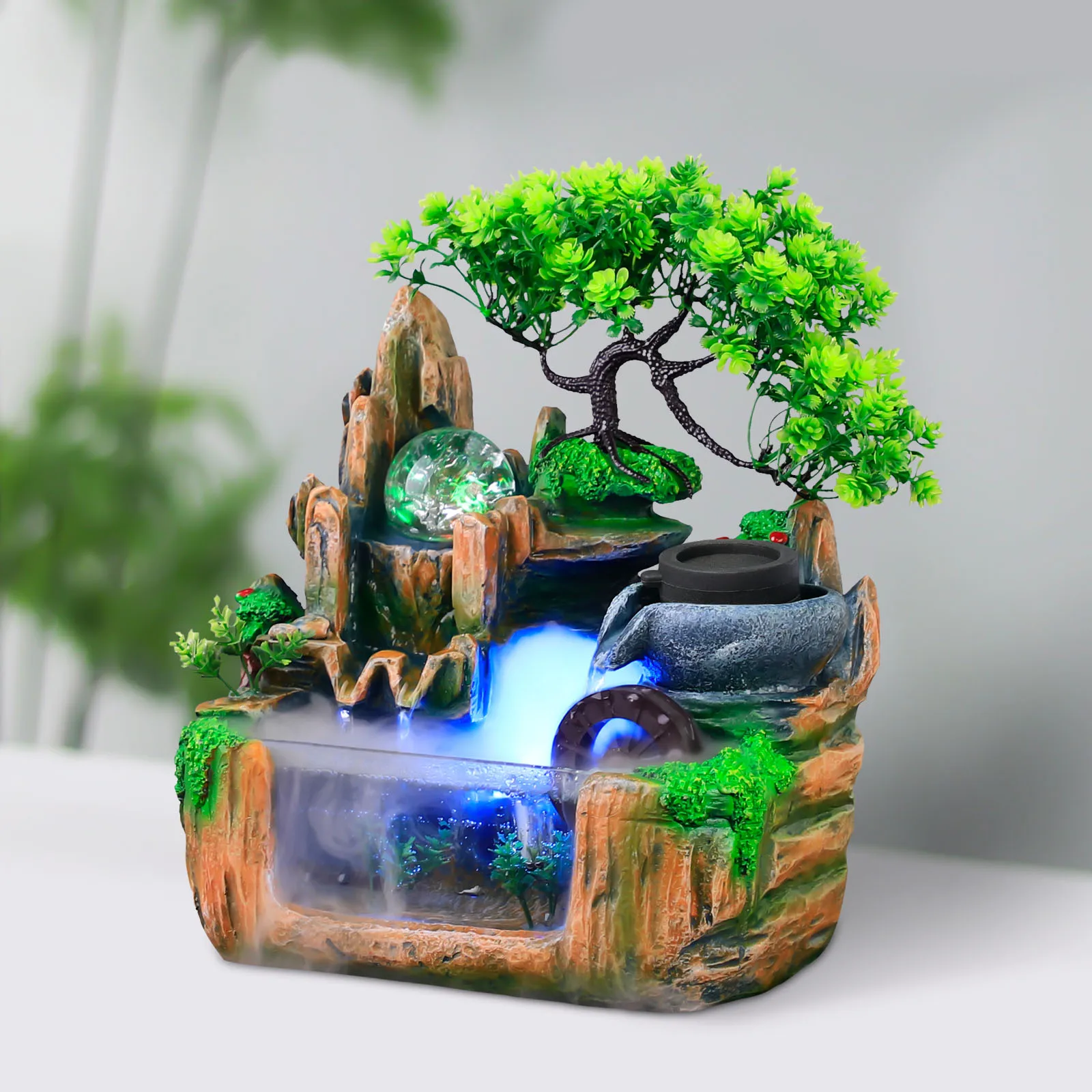 

Rockery Fountain Small Rockery Water Fountain Indoor with LED Lamp Atomization Effect, Suitable for Living Room, Bedroom