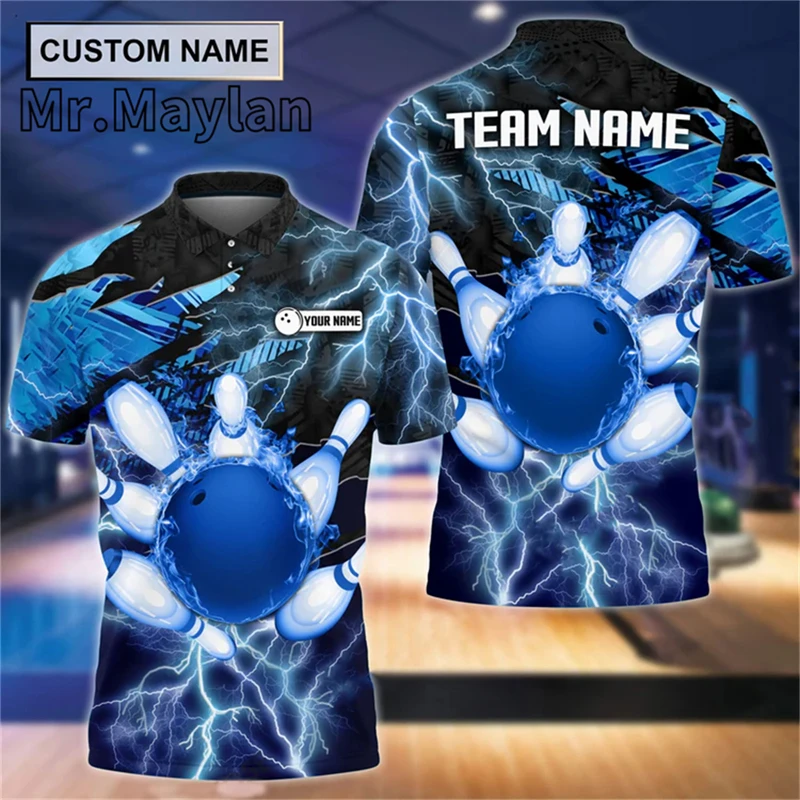 Summer Bowling Needle Tight Sweater Polo Shirt 3D Printed Men Custom Lightning Bowling Team Top Bowling Quick Drying Tops
