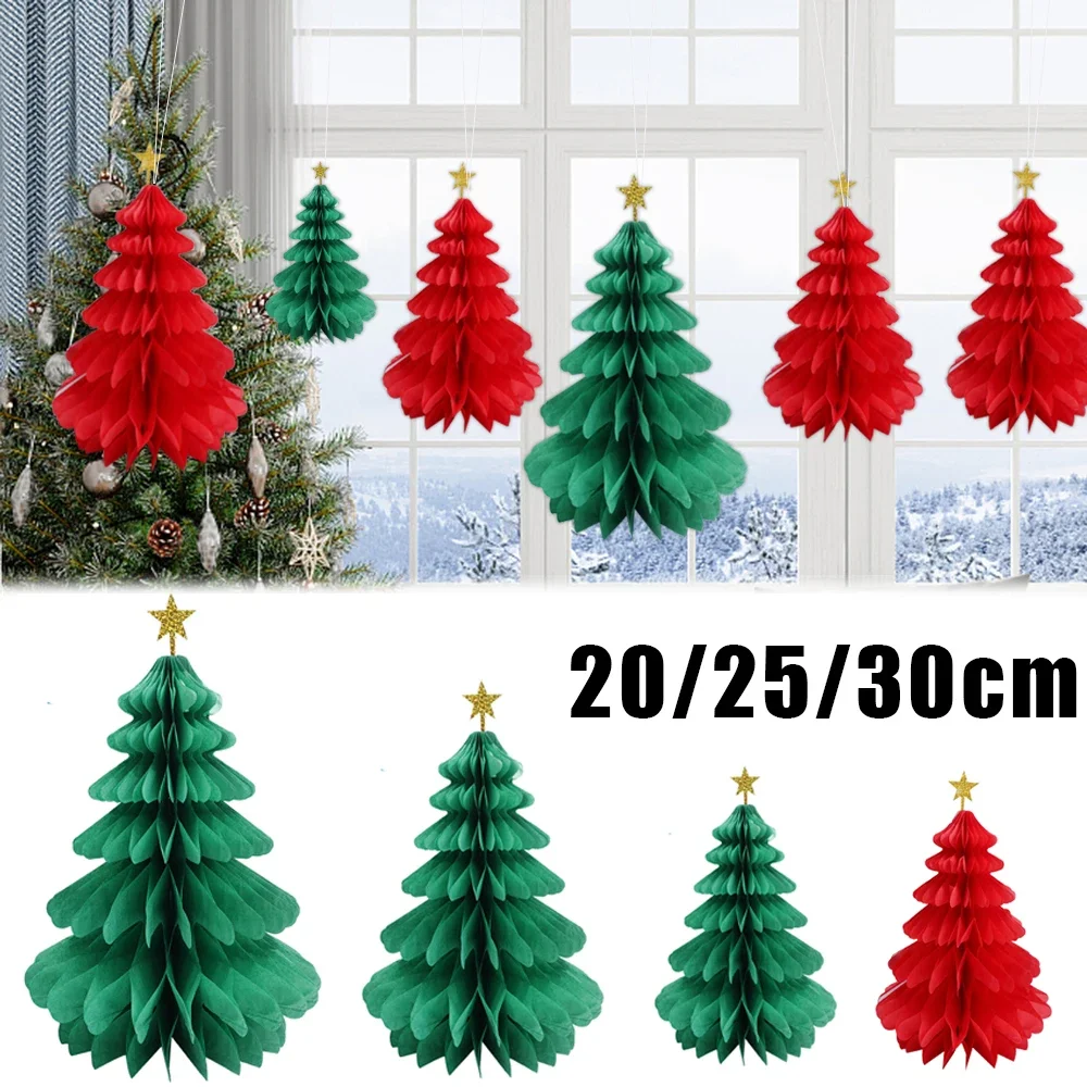 3D Honeycomb Christmas Tree Ornaments DIY Paper Xmas Hanging Pendants Happy New Year Christmas Party Home Decoration 20/25/30CM