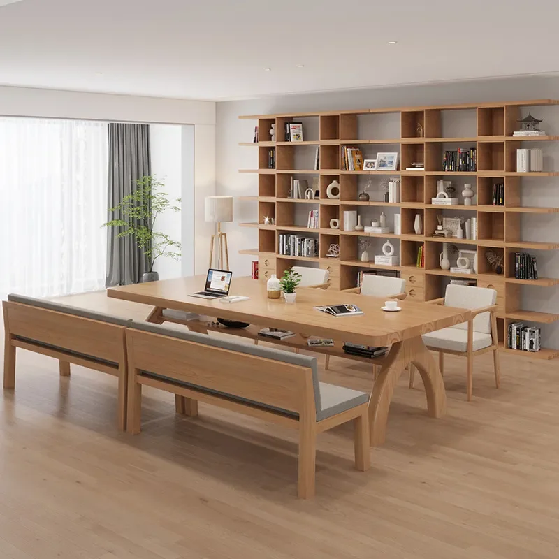 Nordic Style Solid Wood Large Desk and Chair Set Modern Simple Long Table for Living Room Study Workbench Multi Person Tea