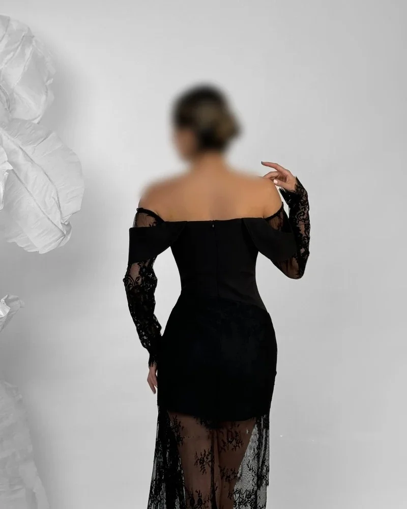 MD Elegant Lace Prom Dresses Off Shoulder Appliques Long Sleeves Formal Dress Side Slit Backless Ball Gowns Customized 2025