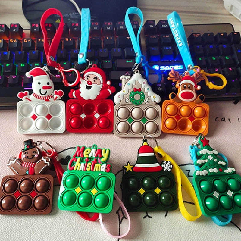 4/8pcs Christmas Bubble Keychain Pendant Toy Kids Adults Pressure Relieving Gift Christmas Decoration for Home New Year Presents