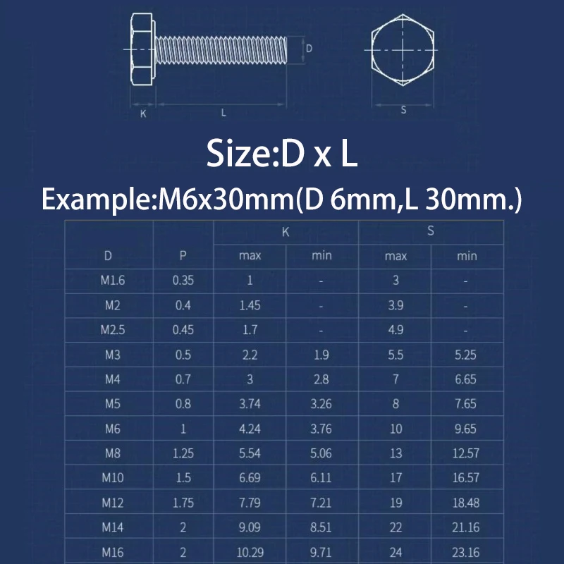 1-20Set M3 M4 M5 M6 M8 M10 M12 M14 M16 304 A2 Stainless Steel Hex Head Bolts and Nuts with Flat Washers Spring Lock Washers