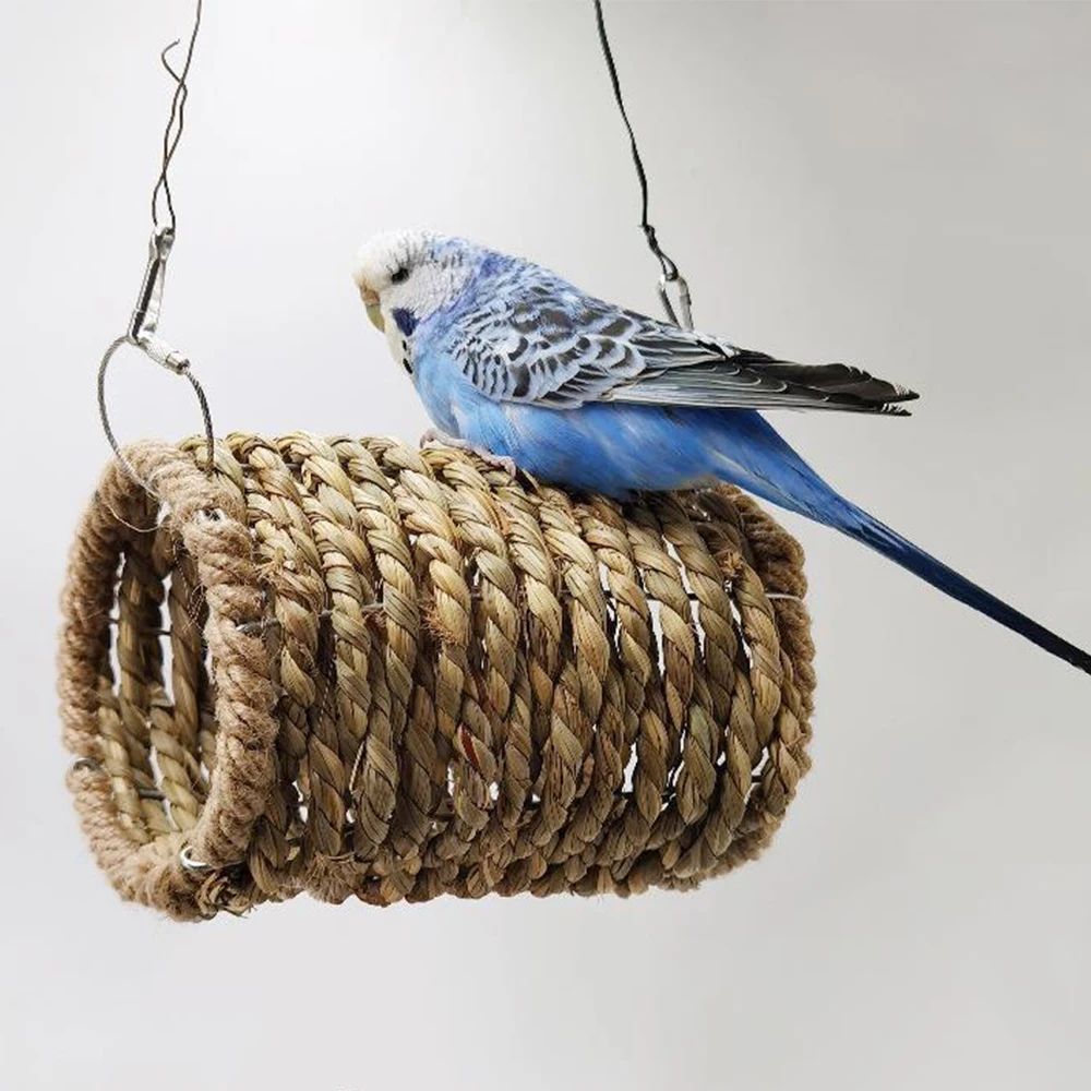 

PARKER Handmade Straw Bird Hammock Bird Cage Accessories Bird Nest Bird Supplies Hammock Tunnel Bird Toys Parrot Toys