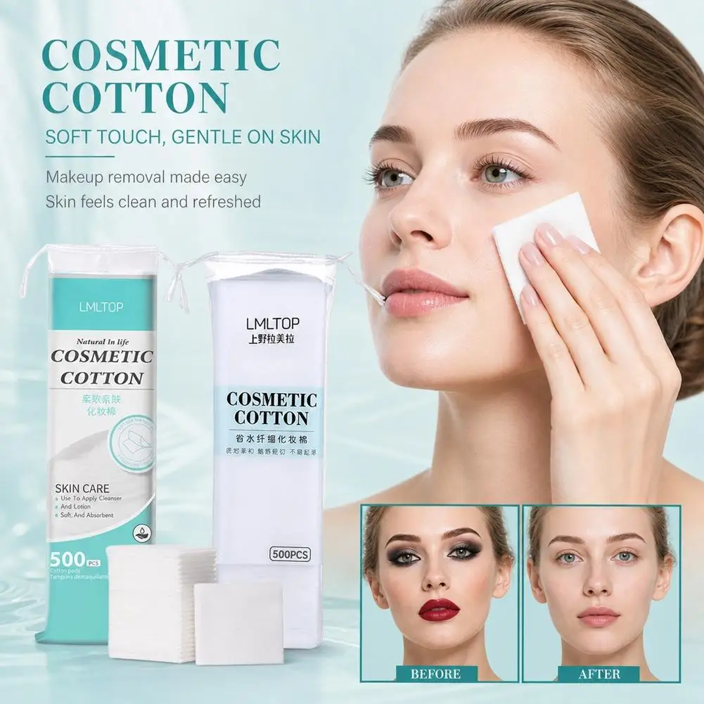 500pcs Soft And Breathable Square Cotton Pad Used For Daily Facial Cleaning And Makeup Remover Face Cleansing Remover