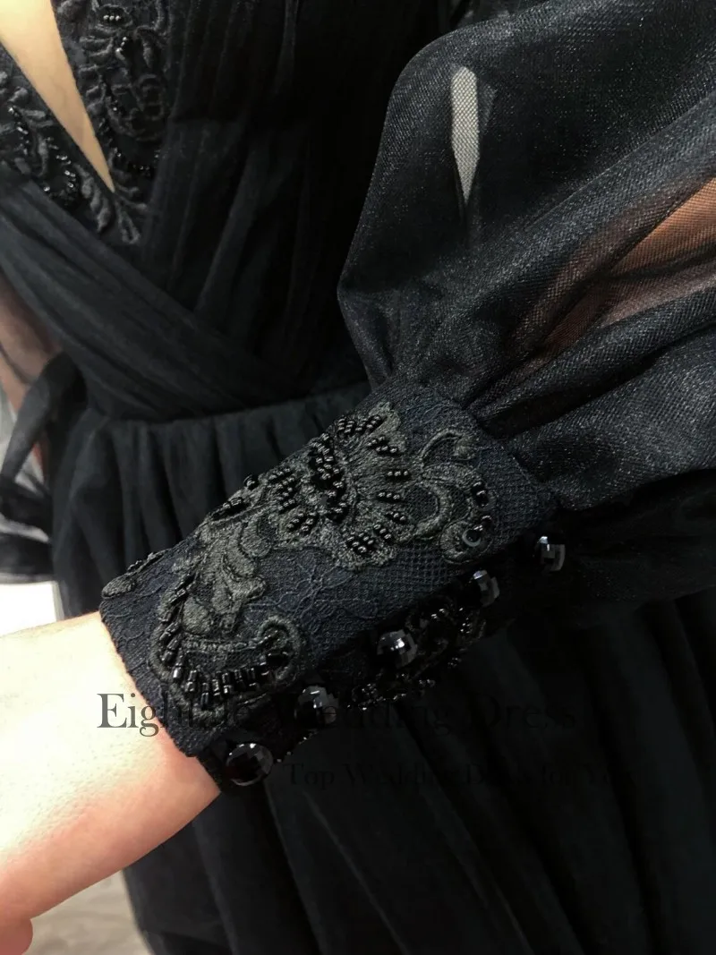 EPackage ale-Robe de Mariée Noire en Tulle à Manches sulfBouffantes, Style Gothique Victorien, à Lacets, pour Patients, Quelle que soit la Collection