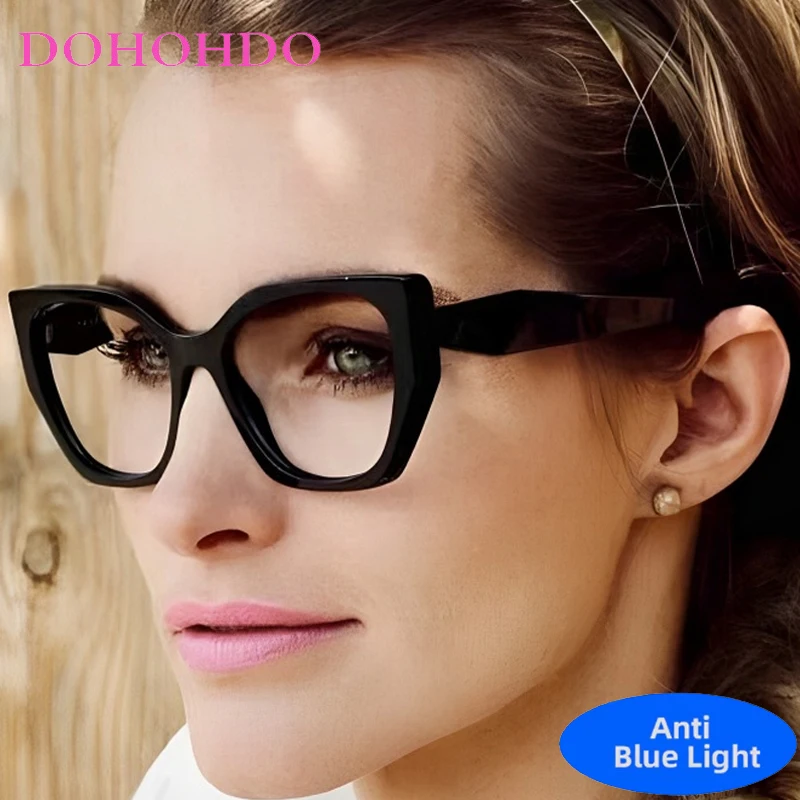 

Vintage Brand Designer Women Fashion Cat Eye Anti Blue Light Glasses Double Color Big Frame Reading Glasses Presbyopia Eyewear