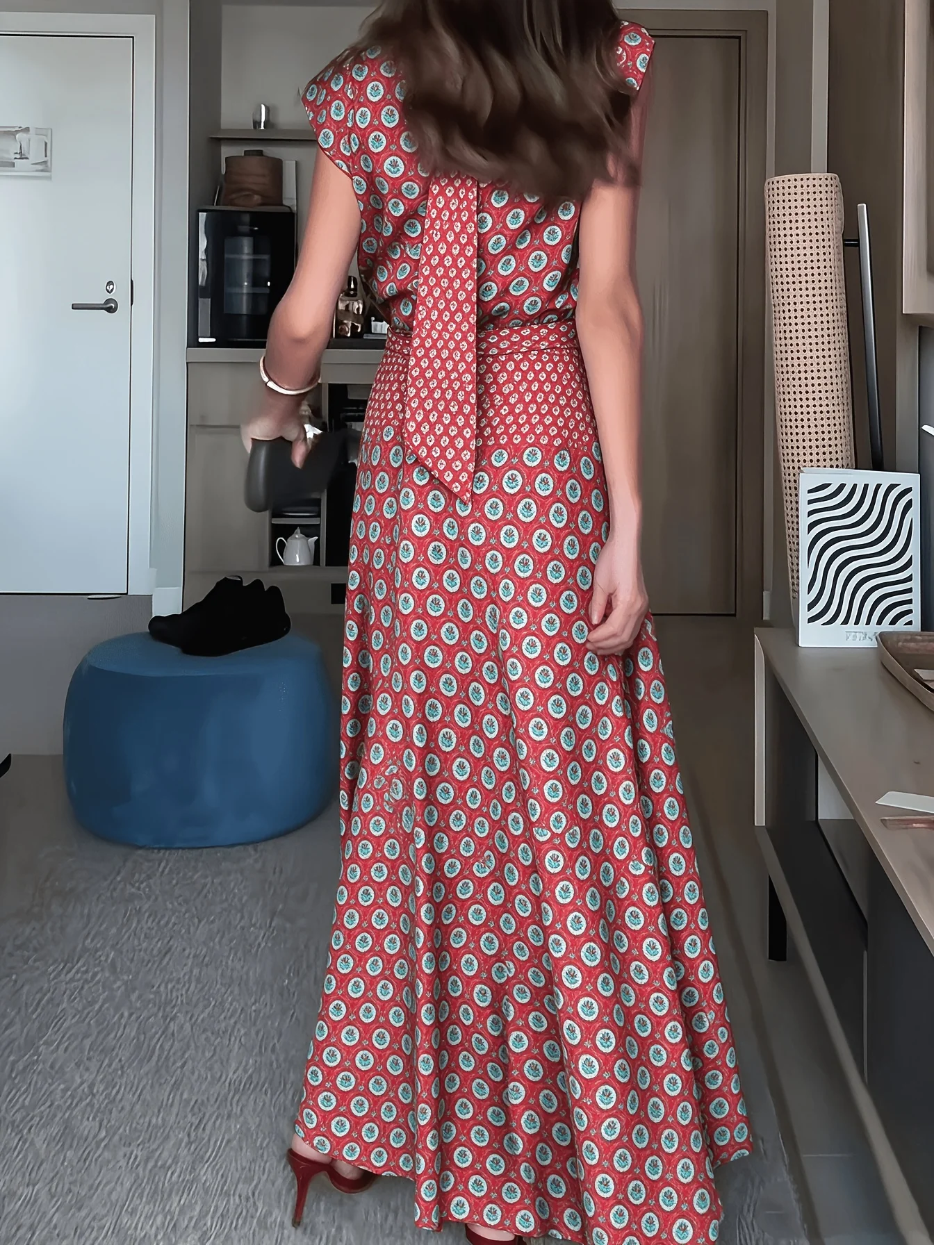 Wine-Red Polka-Dot Stand-Collar Sleeveless Top And Maxi Skirt 2-Piece Set Elegant Casual Outfit for Women