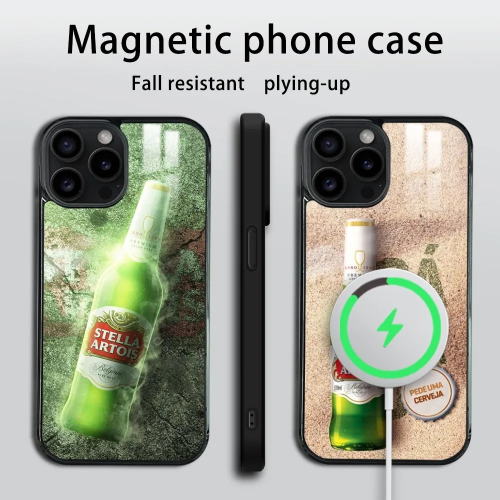 s-stella and beer Phone Case For iPhone 16 15 14 13 12 11 Pro Max Plus Mini Mirror Wireless magnetic case