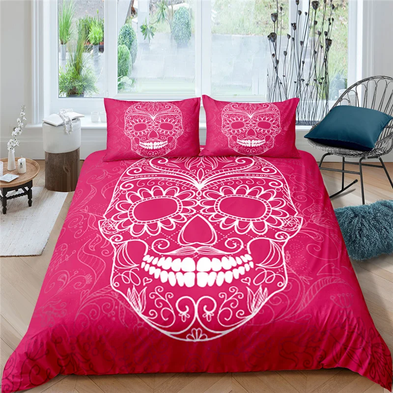 الجمجمة حاف مجموعة غطاء ثلاثية الأبعاد طباعة فاخرة الجمجمة الملك الملكة حجم المعزي غطاء للطفل بنين فتاة البوليستر طقم سرير موضوع الإرهاب #5