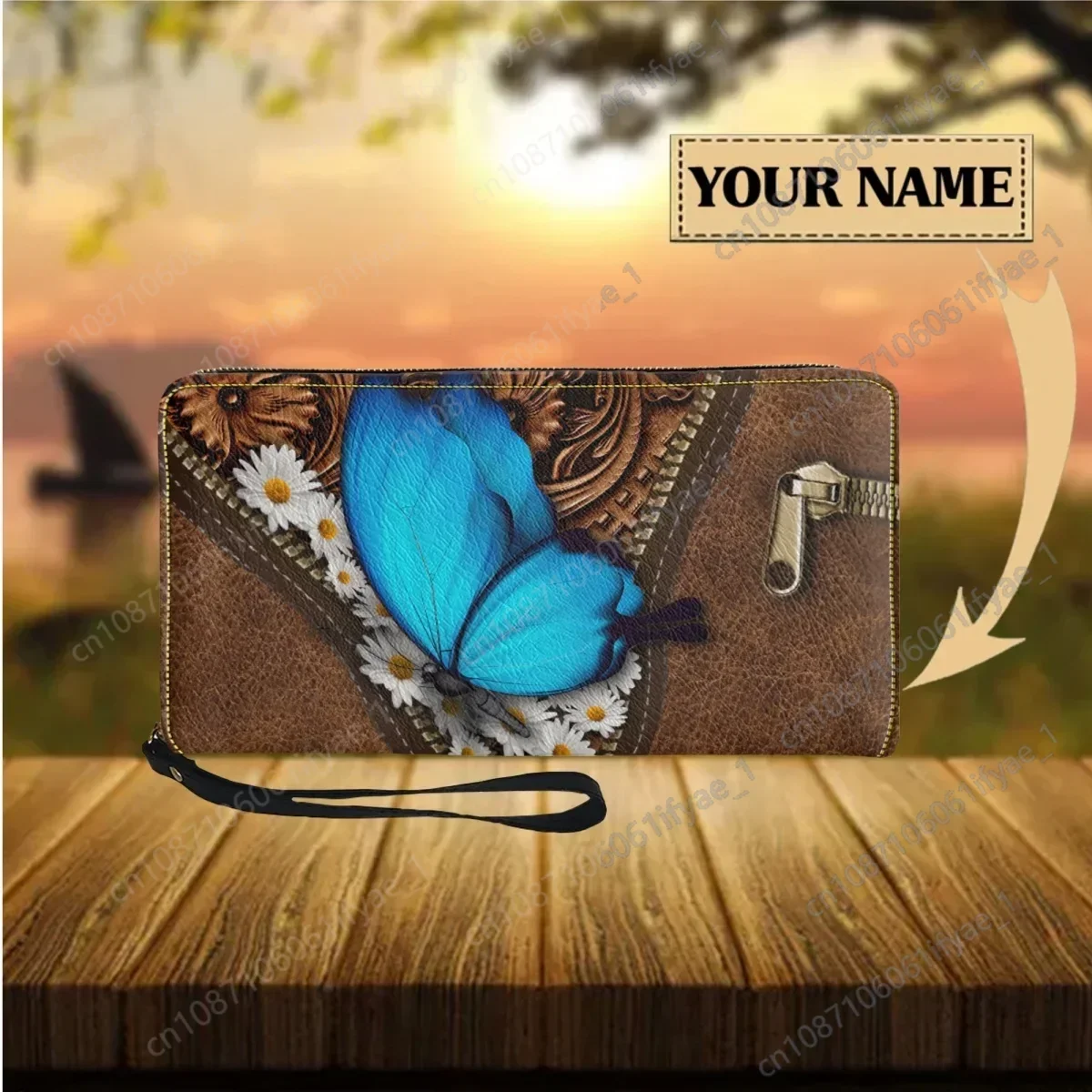 

Cute Long Purse Clutch Money Bags Blue Butterfly with Daisy Design Travel Multifunction Women Wallets Leather Card Holder 2023