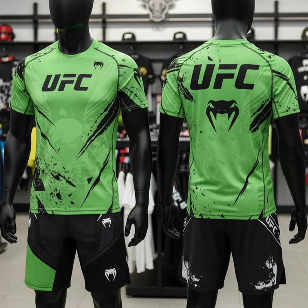 2026 Nowy Zestaw Sportowy UFC Unrivaled by Fighting Night dla Kobiet i Mężczyzn MMA Boks Treningowy Zestaw Ośmiokątna Klatka Jujutsu Koszulka Szorty
