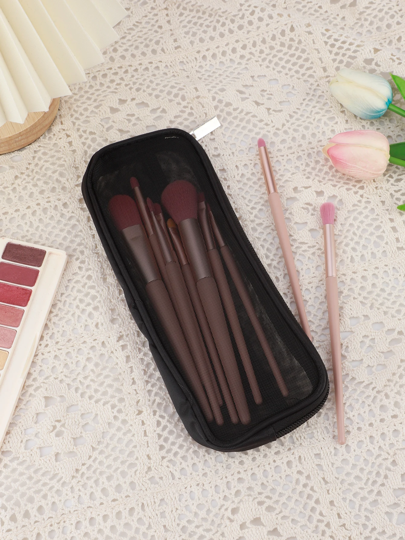 Mesh Makeup Brush Bag Case Holder Organizer Small Cosmetic Pouch Travel Toiletry Bag Pencil Case Makeup Artist Storage Bag