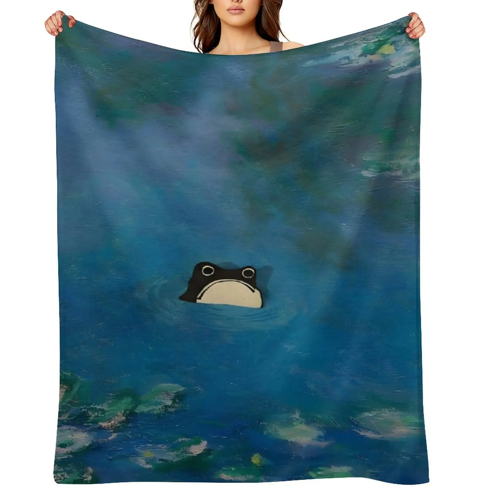 Unimpressed Frog Matsumoto Hoji Grumpy Frog In Waterlily Pond Throw Blanket Retros Luxury Throw warm winter wednesday Blankets